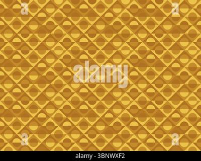 Seamless pattern of bright yellow, orange and brown rhombus shapes with circles. Abstract full frame background of geometric shapes. Copy space. Stock Photo