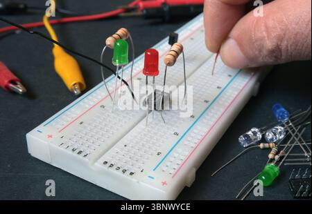 Making electronic experiments or electronic projects Stock Photo