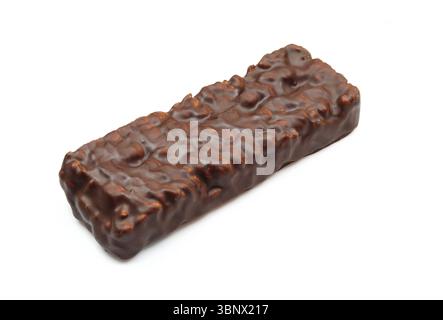 Rice bar covered in chocolate isolated on white background Stock Photo