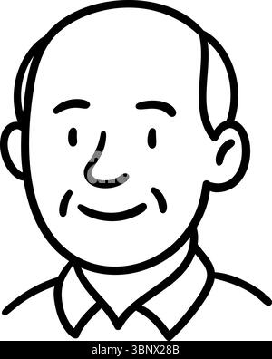 Doodle older man avatar bald in hand drawn style. Black line vector illustration isolated on transparent background. Stock vector illustration in hand Stock Vector