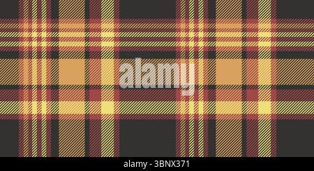Seamless red, yellow, and black tartan plaid pattern with layered diagonal stripes. Geometric checkered design for fabric, wallpaper, or digital backg Stock Vector