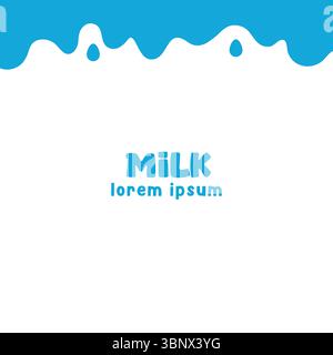 A clean vector illustration of blue milk dripping from the top edge against a white background. Features smooth, rounded milk drips and a minimalist s Stock Vector