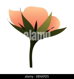 Simple cute light pink flower. Vector illustration isolated on white background. Stock Vector