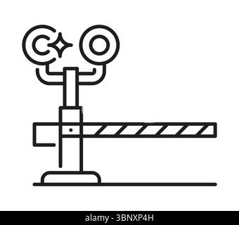 Vector railroad barrier with traffic lights. Railway gate with ...