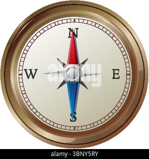 Detailed vector illustration of a compass with a metallic finish. Features cardinal directions and a central needle Stock Vector