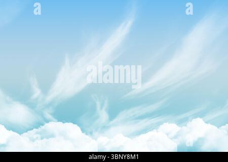 Cloud formations are appearing in flat design sky, with fluffy cumulus and wispy cirrus clouds Stock Photo