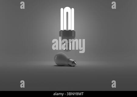 Illustration of lit energy efficient lightbulb over bulb Stock Photo