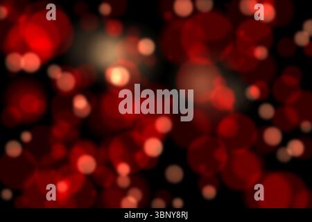 Flat-design abstract bokeh pattern is floating on black backdrop with glowing red and orange orbs Stock Photo