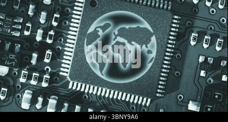 Digitally generated image of globe in circuit board Stock Photo