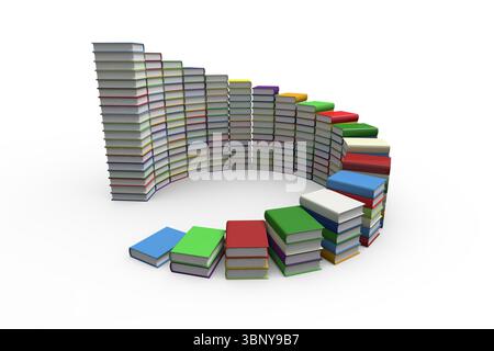 Colorful hardcover book stacks are forming semicircular arch on white background, copy space Stock Photo