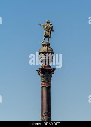 Monument of Christopher Columbus pointing towards America during golden ...