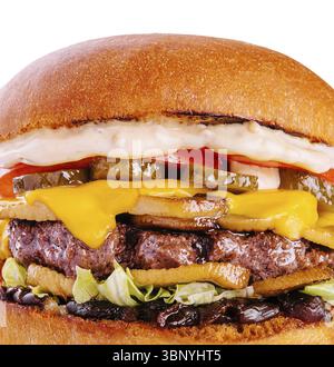 food still-life, Delicious hamburger with beef cutlet isolated Stock Photo
