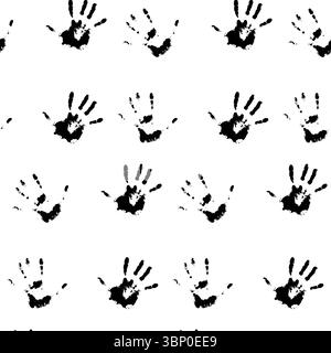 Human hand palm print pattern, black white, monochrome silhouette evidence, texture unique palm hand, print pattern, black white repeat, vector illust Stock Vector