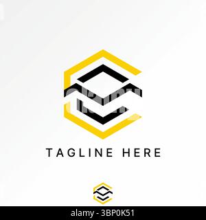 Logo design graphic concept creative premium vector stock image top sell initial CM or CCM font line hexagon motif pattern aesthetic decorative brand Stock Vector
