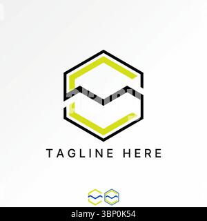 Logo design graphic concept creative premium vector stock image top sell letter CM or GCM font line hexagon motif pattern aesthetic decorative brand Stock Vector