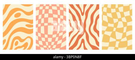 Distorted wavy retro patterns background set Stock Vector