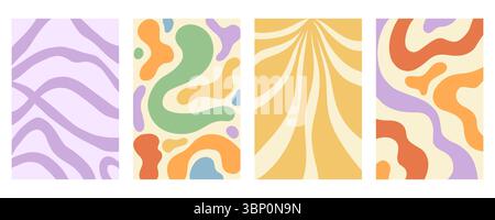 Distorted wavy retro patterns background set Stock Vector