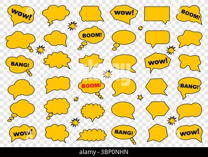 Retro blank comic bubbles and elements on a grid background. Vector illustration, vintage design, pop art style Stock Vector
