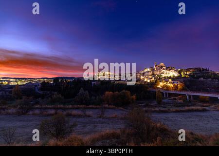 Panoramic view of the town of Cehegín, Murcia Region, Spain, at night, before dawn Stock Photo