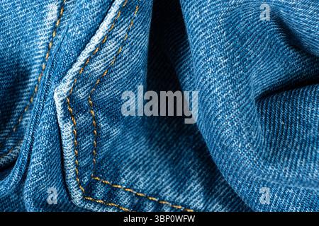 Abstract Textile Landscape in Crumpled Blue Jean Fabric Stock Photo