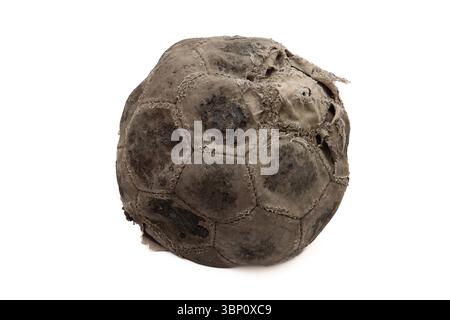 Deflated Old Soccer Ball Isolated on White Background Stock Photo