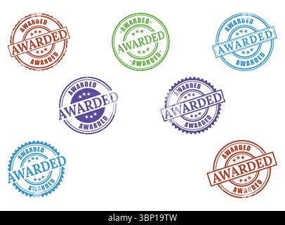 collection of Award Winning Stamps Four Colorful Awarded Seals for Recognition Stock Vector