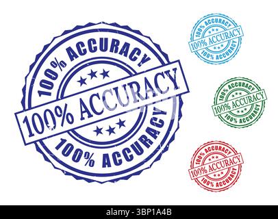 100% Accuracy Guarantee Blue Stamp Seal with Variations Perfect for Verification Authenticity Stock Vector