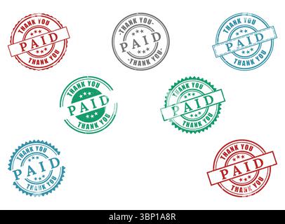 Collection of Paid Stamps Thank You Graphics for Invoices Billing Stock Vector