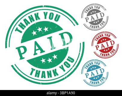 Paid Stamps Green Red Gray and Blue Variations Stock Vector