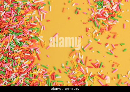 Candy Sprinkle Texture Background, Donut Rainbow Sprinkles Pattern, Sweet Color Glaze Banner, Many Small Vermicelli Mockup with Copy Space for Text Stock Photo