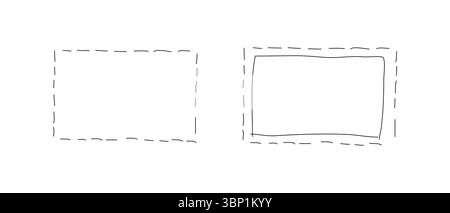 Hand drawn rectangle frames set. Lined border. Doodle rectangular shapes. Scribble square text box. Highlighting elements. Vector graphic illustration Stock Vector