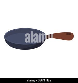 Frying Pan with Wooden Handle Vector Illustration. A vector illustration of a frying pan with a dark non-stick surface and a brown wooden handle. Stock Vector