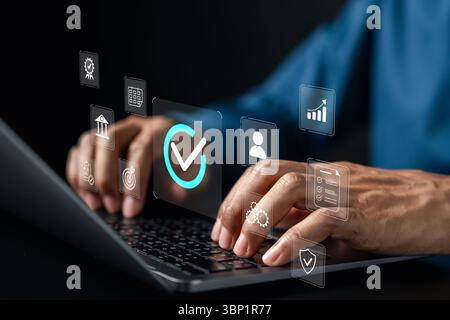 Digital checklist system task management, document verification, and workflow automation. Perfect Stock Photo