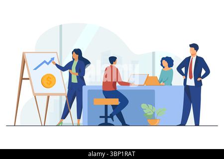 Marketing professional presenting financial chart to boss. Stock Vector