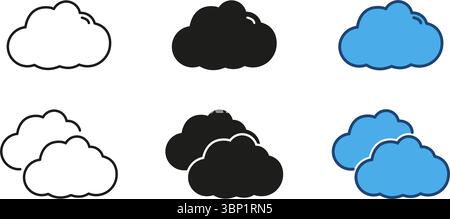 Cloud icon line and solid set. Cloud vector art in various styles for digital and print media symbol collection. Isolated vector illustration Stock Vector