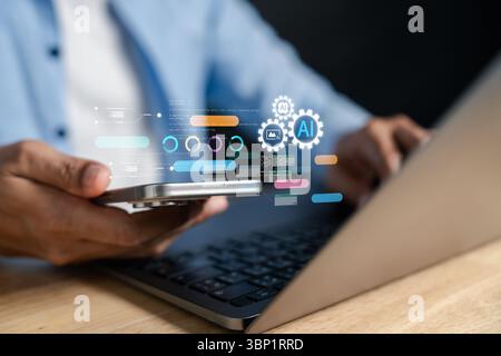 AI technology for generating and planning workflow, automating tasks, data processing, and smart Stock Photo