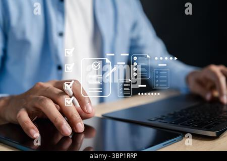 Document checklist, digital planning, online form management, task list, business process, paperless Stock Photo