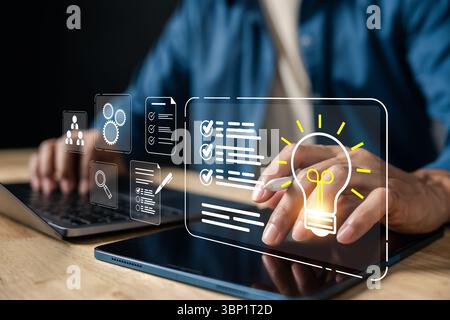 Creative idea and content management system with digital checklist, planning tools, and task Stock Photo