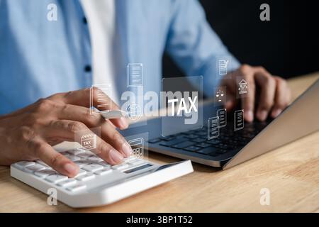 Tax calculation, legal document, finance management, online tax filing, accounting software Stock Photo