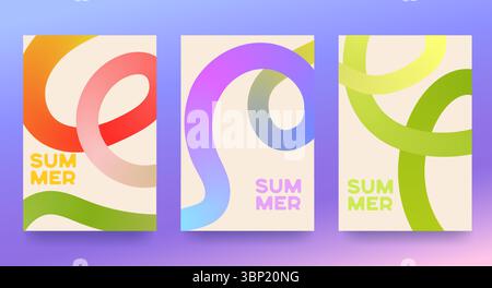 Set of summer bright and juicy banners. Modern abstract design with wavy shapes and lines. Templates for advertising, postcards, covers, posters, sale Stock Vector