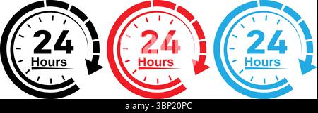 24 Hour Service Clock Icon Set Stock Vector