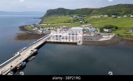 Uig Aerial drone view of the Uig Ferry terminal, Isle of Skye, Scotland, UK ...