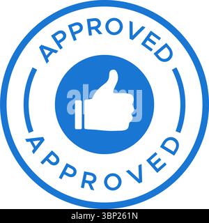 Approved Badge Icon – Stamp with Thumbs Up Symbol Stock Vector