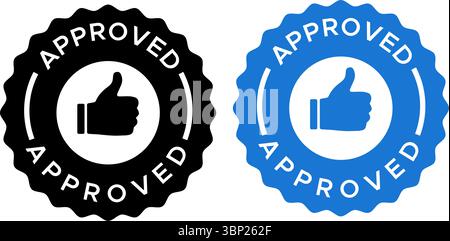 Approved Badge Icon – Stamp with Thumbs Up Symbol Stock Vector