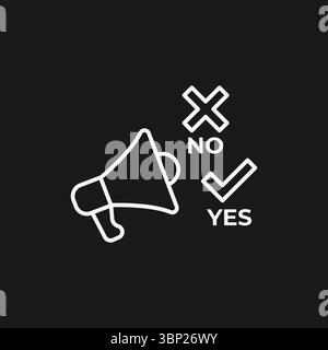 Campaign Advocacy Icon with Megaphone for Public Polling and Voting Yes or No Stock Vector