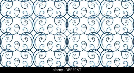 Seamless pattern of blue curls on white background. Frost pattern on the window. Ethnic folk ornament in nordic style. Monochrome ornamental backgroun Stock Vector
