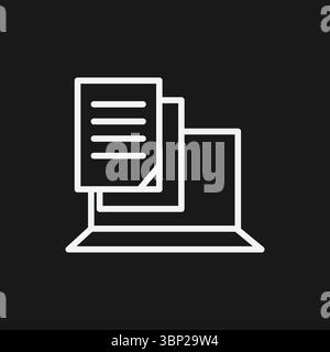 Digital Document Management and Content Creation Icon with Laptop and Files for Online Stock Vector