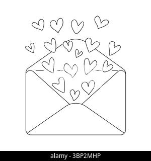 Doodle envelope with hearts. Hand drawn vector illustration. Cute doodle style. Template for Valentines Day simple designs, greeting cards, beautiful Stock Vector