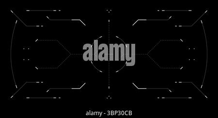 Minimalist tech HUD overlay with clean cyberpunk UI. Cockpit layout glitch effects, reticle dashboard data and digital interface. Futuristic vector design for games or cyberspace themes. Stock Vector