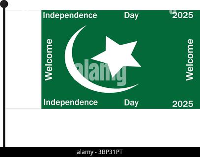 Green Banner with Pakistan Flag and Welcome Independence Day 2025 Text Vector Stock Vector